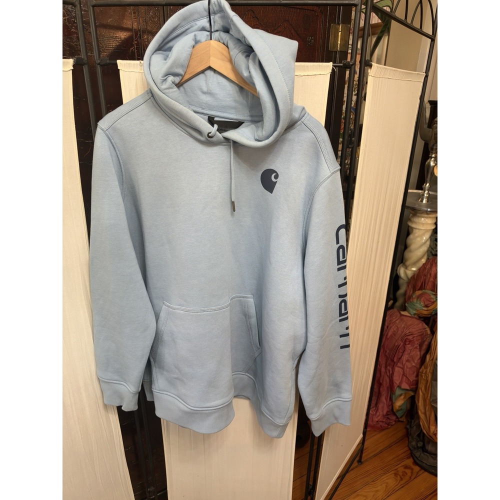 Carhartt Women's 3X Relaxed Fit Logo Sleeve Hoodie Light Blue 24W-26W Plus